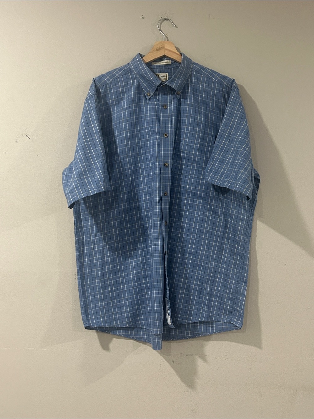 L.L. Bean Blue Plaid Short-Sleeve Button-Down Shirt